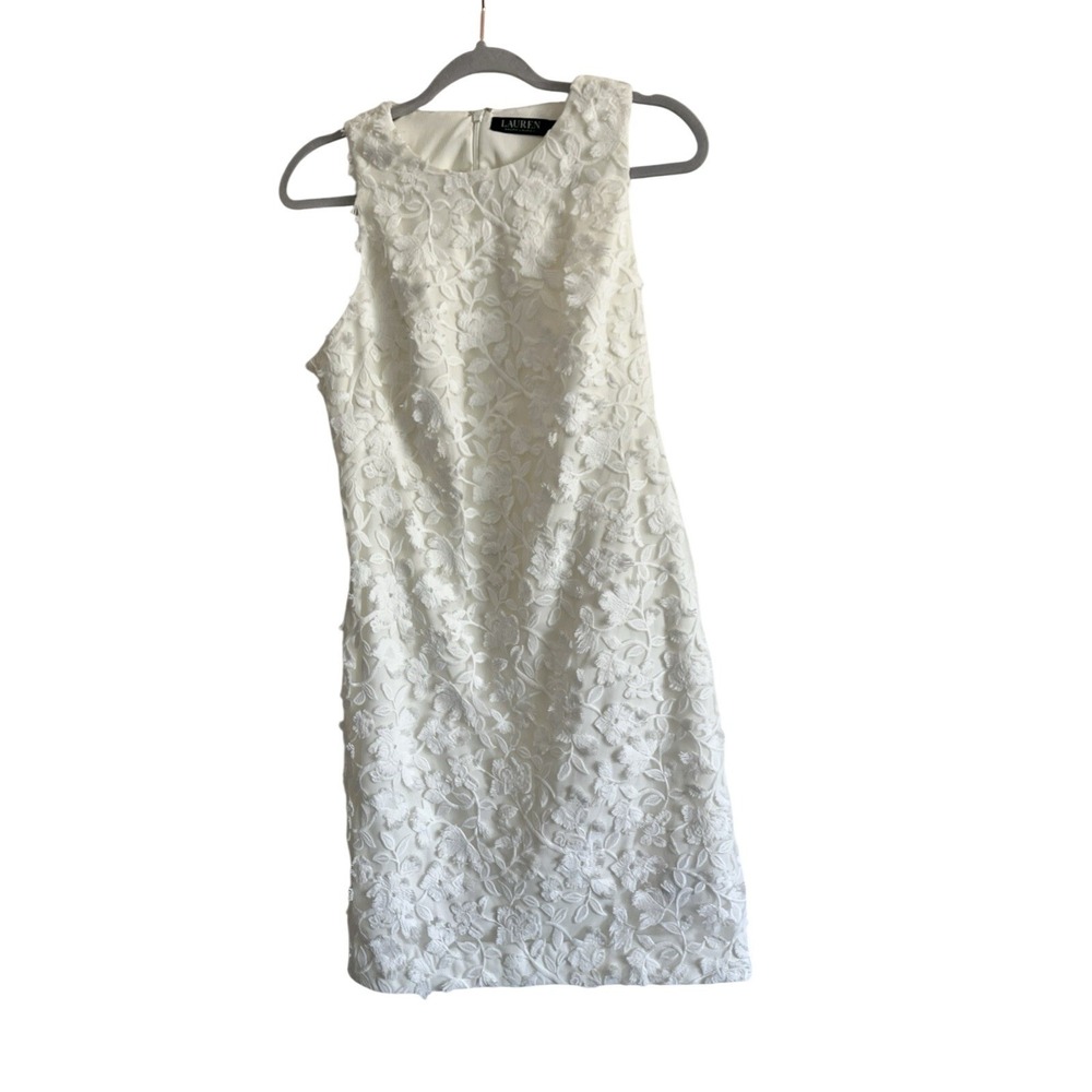 LAUREN Ralph Lauren Spring White Floral Lace‎ Sheath Dress Size 6 Woman's